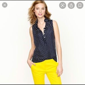 J. Crew Polka dot navy silk ruffle blouse 2